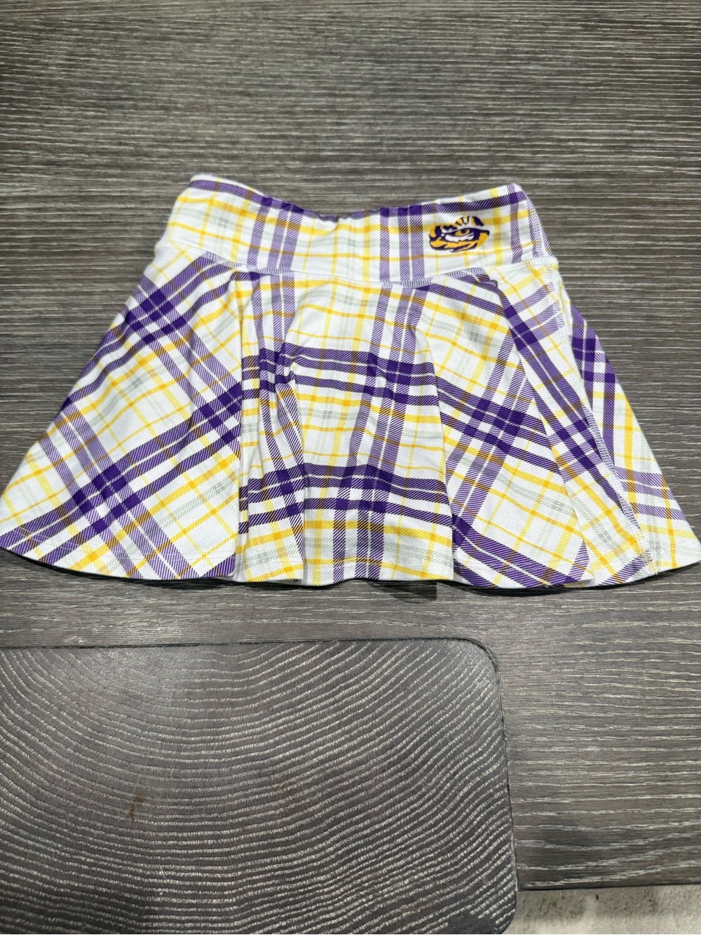 Used Size Small (6) U Mini Plaid Pleated Mini Skirt with LSU Logo